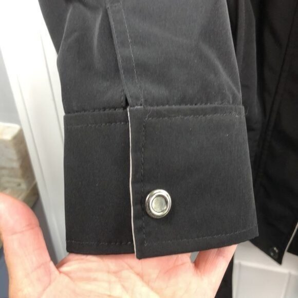 Liz Claiborne jacket all weather black and tan belted zip & button size small - Picture 6 of 12